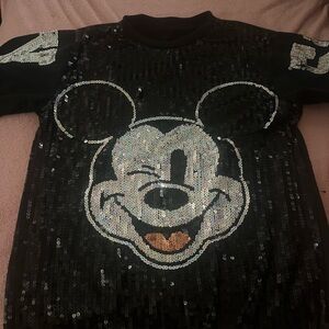 Black Sequin Top with Cartoon Face